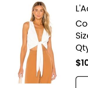 L'Academie Ivory Tie-Front Sleeveless Blouse